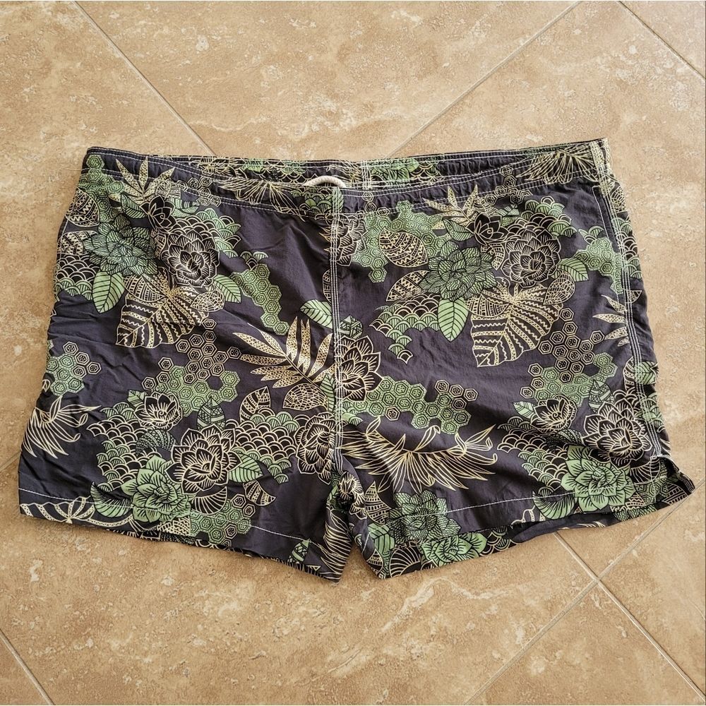 Tommy Bahama Blue & Green Print Swim Trunks with Drawstring Waist - sz. XXL
